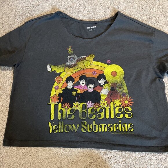 THE BEATLES YELLOW SUBMARINE Tee Shirt Women XS Gray Cropped 70s Vibes Old Navy - Picture 3 of 9